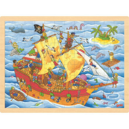 GOKI Dřevěné puzzle Piráti 96 dílků 145064