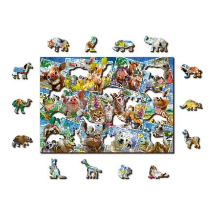 WOODEN CITY Dřevěné puzzle Zvířecí pohlednice 2v1, 200 dílků EKO 145386