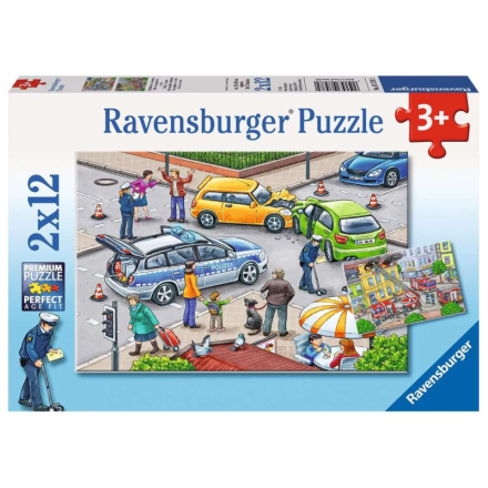 RAVENSBURGER Puzzle S modrým světlem na cestách 2x12 dílků 145806