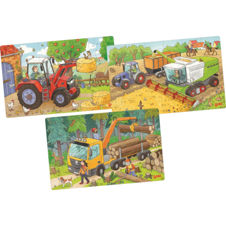 GOKI Dřevěné puzzle Zemědělské stroje 3x24 dílků 147278