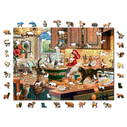 WOODEN CITY Dřevěné puzzle Neposedná koťátka v kuchyni 2v1, 1010 dílků EKO 147656