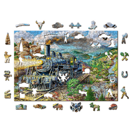 WOODEN CITY Dřevěné puzzle Železnice 2v1, 505 dílků EKO 147675