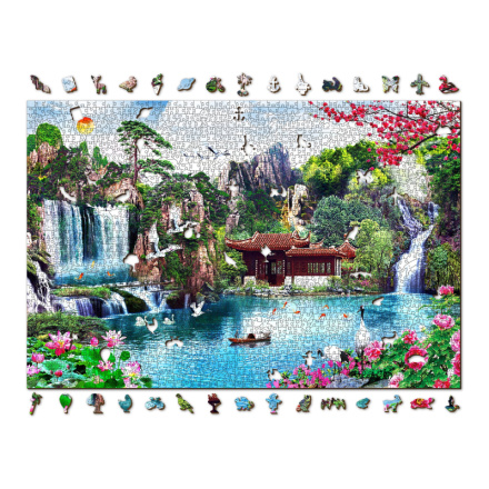 WOODEN CITY Dřevěné puzzle Vodopády v japonské zahradě 2v1, 2000 dílků EKO 147680