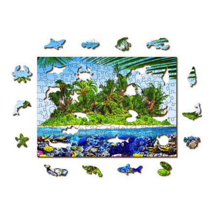 WOODEN CITY Dřevěné puzzle Exotický ostrov pokladů 2v1, 200 dílků EKO 147710