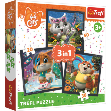 TREFL Puzzle 44 koček: Seznamte se s kočkami 3v1 (20,36,50 dílků) 149398