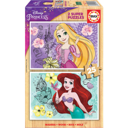 EDUCA Dřevěné puzzle Disney princezny 2x25 dílků 150100