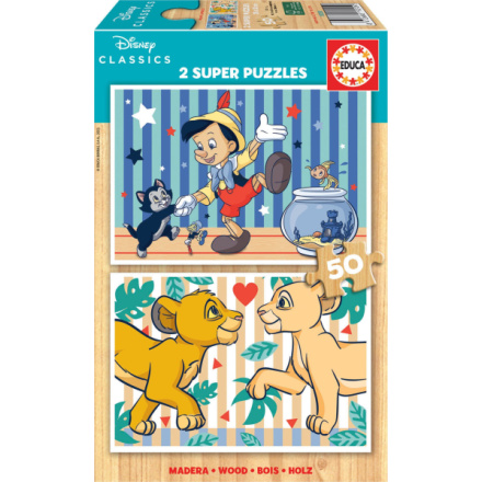 EDUCA Dřevěné puzzle Disney klasika 2x50 dílků 150101