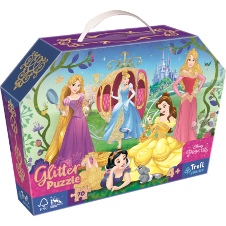 TREFL Třpytivé Glitter puzzle v kufříku Disney: Šťastné princezny 70 dílků 150816