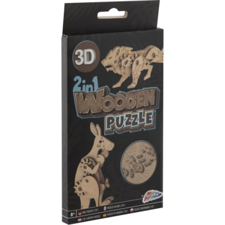 GRAFIX Dřevěné 3D puzzle 2v1 Klokan a lev 152659