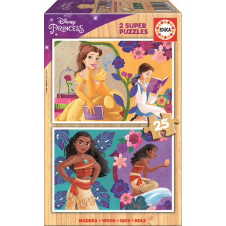 EDUCA Dřevěné puzzle Disney princezny 2x25 dílků 152685