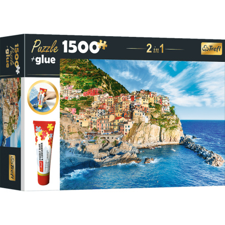 TREFL Sada 2v1 puzzle Manarola, Ligurie, Itálie 1500 dílků s lepidlem 152885