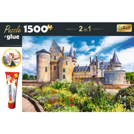 TREFL Sada 2v1 puzzle Zámek Sully-sur-Loire, Francie 1500 dílků s lepidlem 152887