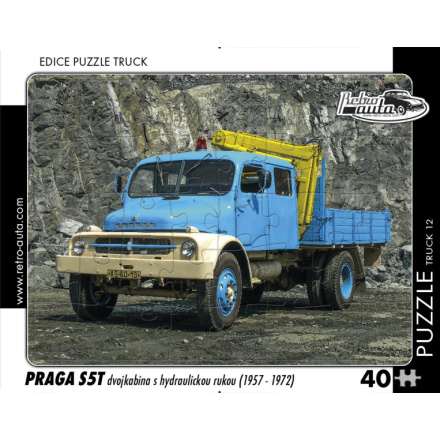RETRO-AUTA Puzzle TRUCK č.12 Praga S5T dvojkabina s hydraulickou rukou (1957-1972) 40 dílků 153833