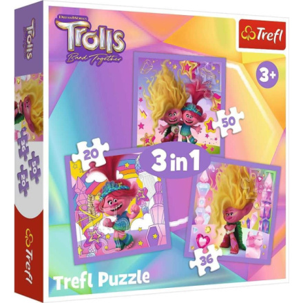 TREFL Puzzle Trollové 3: Seznamte se s Trollíky 3v1 (20,36,50 dílků) 155996