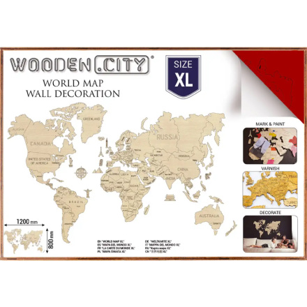 WOODEN CITY Dřevěná mapa světa velikost XL (120x80cm) červená 157271