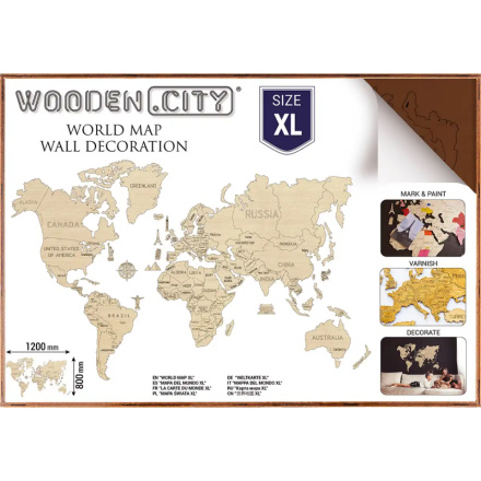 WOODEN CITY Dřevěná mapa světa velikost XL (120x80cm) hnědá 157272