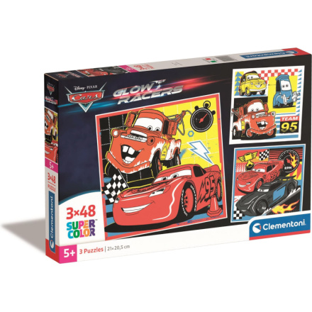 CLEMENTONI Puzzle Auta: Glow Racers 3x48 dílků 159470