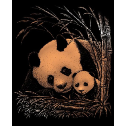 Měděný škrabací obrázek Panda s mládětem 19786