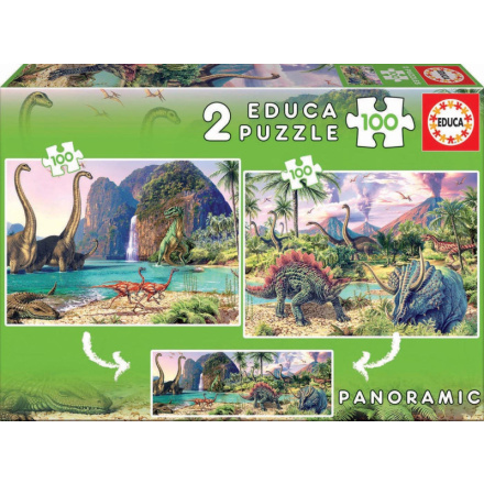 EDUCA Puzzle Panorama Dinosauří svět 2x100 dílků 4581