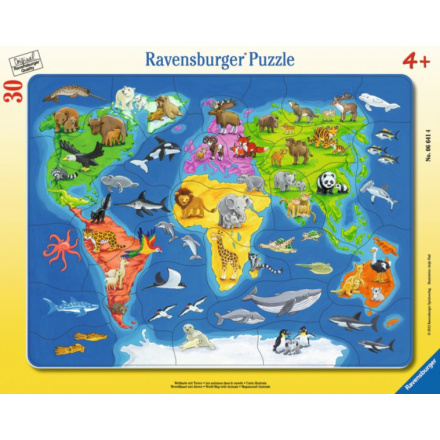 RAVENSBURGER Puzzle Mapa světa se zvířaty 30 dílků 4762