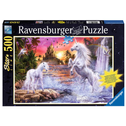 RAVENSBURGER Svítící puzzle Jednorožci u řeky 500 dílků 6384
