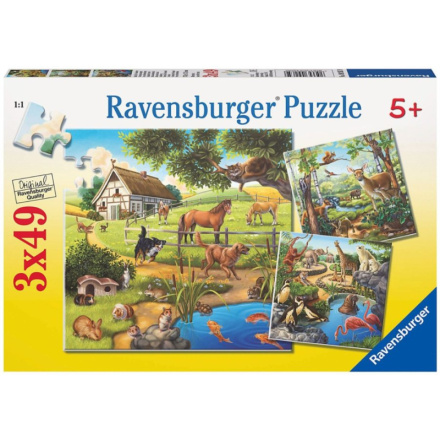 RAVENSBURGER Puzzle Zvířata v lese, ZOO a na statku 3x49 dílků 9119