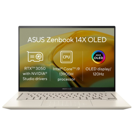 ASUS Zenbook 14X OLED/UX3404VC/i9-13900H/14,5"/2880x1800/T/32GB/1TB SSD/RTX 3050/W11H/Sand Beige/2R, UX3404VC-M3174W