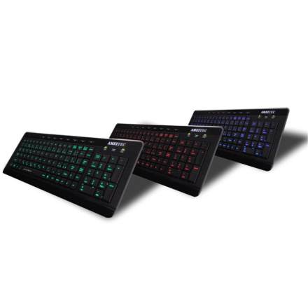 EXACTGAME AMEI Keyboard AM-K3001G Professional Letter Green Illuminated Keyboard (CZ layout), AMEI AM-K3001G