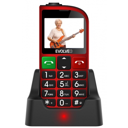 EVOLVEO EasyPhone FM, mobilní telefon pro seniory s nabíjecím stojánkem (červená barva), EP-800-FMR