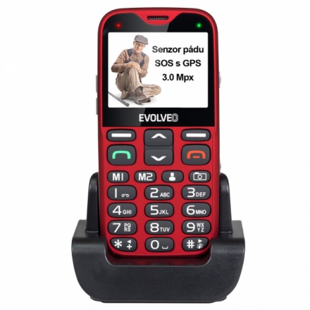 EVOLVEO EasyPhone XG, mobilní telefon pro seniory s nabíjecím stojánkem (červená barva), EP-650-XGR