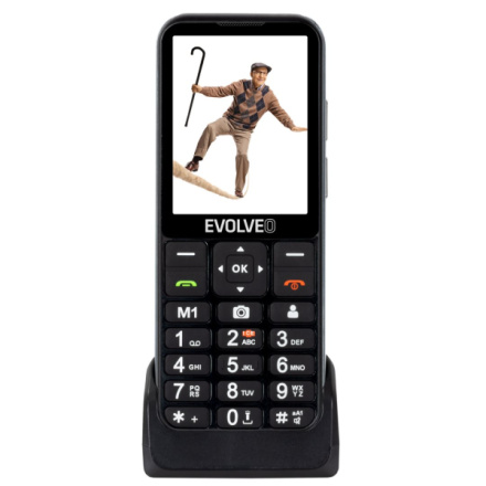 EVOLVEO EasyPhone LT, mobilní telefon pro seniory s nabíjecím stojánkem (černá barva), EP-880-LTB