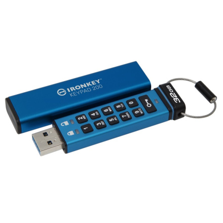 Kingston IronKey Keypad 200/32GB/USB 3.2/USB-A/Modrá, IKKP200/32GB