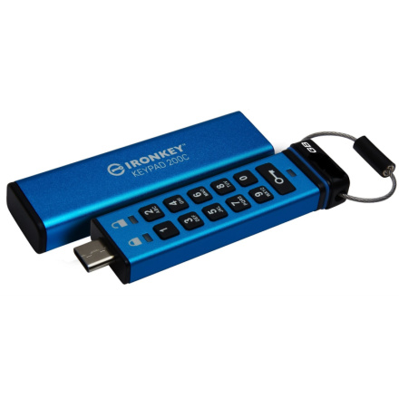 Kingston Ironkey Keypad 200C/128GB/280MBps/USB 3.0/USB-C/Modrá, IKKP200C/128GB