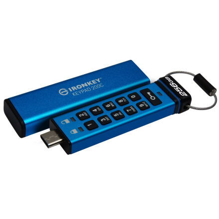 Kingston Ironkey Keypad 200C/256GB/280MBps/USB 3.0/USB-C/Modrá, IKKP200C/256GB