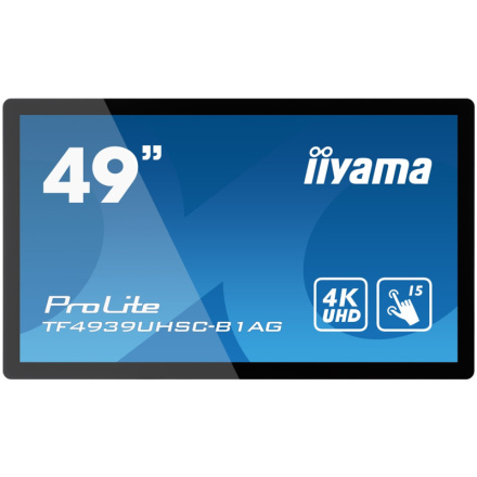 49" iiyama TF4939UHSC-B1AG: IPS, 4K, capacitive, 15P, 500cd/m2, VGA, HDMI, DP, 24/7, IP54, černý, TF4939UHSC-B1AG
