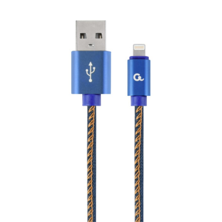 Gembird oplétaný denim USB-A/Lightning kabel 2m, CC-USB2J-AMLM-2M-BL