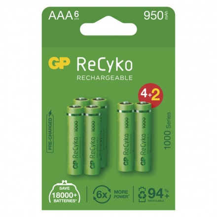 GP BATERIE GP nabíjecí baterie ReCyko 1000 AAA (HR03) 4+2PP, 1032126100