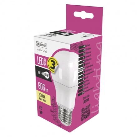 EMOS LED ŽÁROVKA CLASSIC A60 9W(60W) 806lm E27 WW, 1525733201