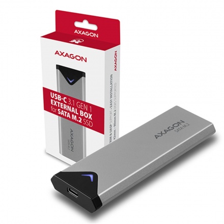 AXAGON EEM2-U3C, USB-C 3.2 Gen 1 - M.2 SATA SSD kovový box, délka 42 až 80 mm, EEM2-U3C
