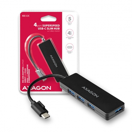 AXAGON HUE-G1C, 4x USB 3.2 Gen 1 SLIM hub, kabel Type-C 14cm napevno, HUE-G1C