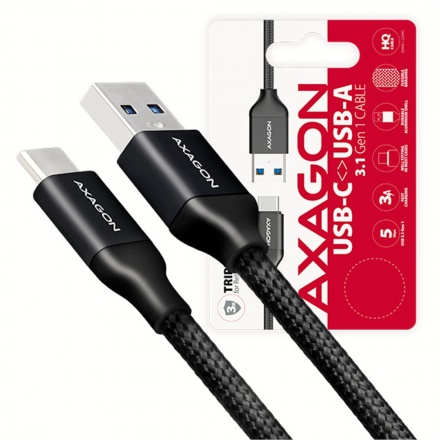 AXAGON BUCM3-AM20B, SUPERSPEED kabel USB-C  <-> USB-A 3.2 Gen 1, 2m, 3A, oplet, černý, BUCM3-AM20B