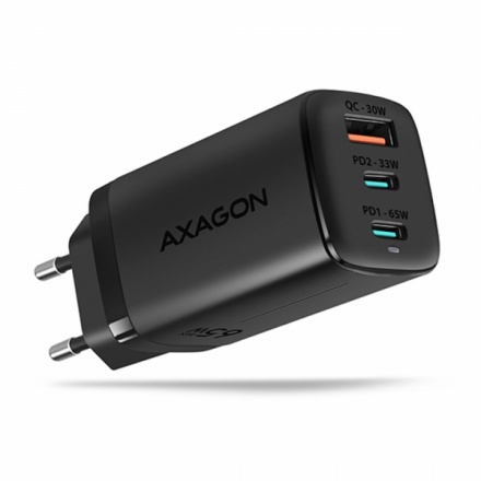AXAGON ACU-DPQ65, GaN nabíječka do sítě 65W, 3x port (USB-A + dual USB-C), PD3.0/QC4+/PPS/Apple, ACU-DPQ65 - neoriginální