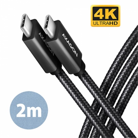 AXAGON BUCM32-CM20AB, SPEED+ kabel USB-C <-> USB-C, 2m, USB 3.2 Gen 2, PD 100W 5A, 4k HD, ALU, oplet, BUCM32-CM20AB