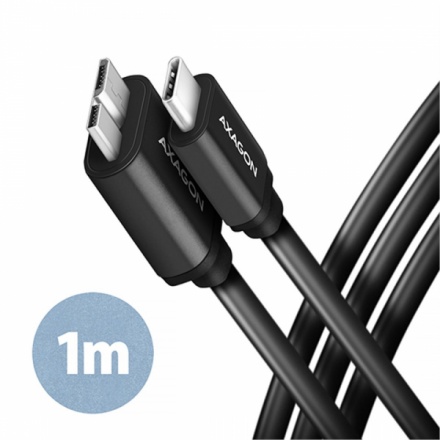 AXAGON BUMM3-CM10AB, SPEED kabel Micro-B USB <-> USB-C, 1m, USB 3.2 GEN 1, 3A, ALU, tpe, černý, BUMM3-CM10AB