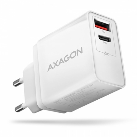 AXAGON ACU-PQ22W, PD & QC nabíječka do sítě 22W, 2x port (USB-A + USB-C), PD3.0/QC3.0/AFC/FCP/Apple,, ACU-PQ22W