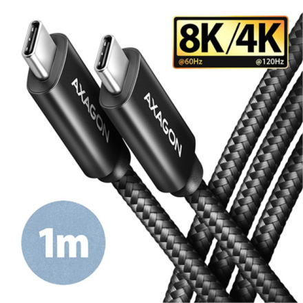 AXAGON BUCM432-CM10AB NewGEN+ kabel USB-C <-> USB-C, 1m, USB4 Gen 3×2, PD 100W 5A, 8K HD, ALU, oplet, BUCM432-CM10AB