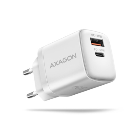 AXAGON ACU-PQ30W Sil nabíječka do sítě 30W, 2x port (USB-A + USB-C), PD3.0/PPS/QC4+/SFC/AFC/Apple, ACU-PQ30W