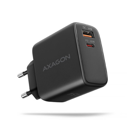 AXAGON ACU-PQ45 GaN nabíječka do sítě 45W, 2x port (USB-A + USB-C), PD3.0/PPS/QC4+/SFC 2.0/AFC/Apple, ACU-PQ45