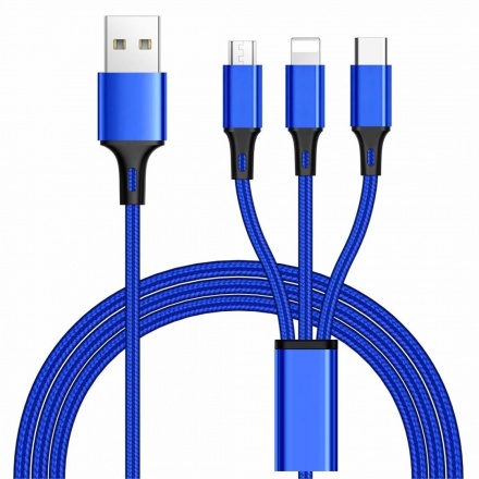 PremiumCord 3 in 1 USB kabel, 3 konektory USB typ C + micro USB + Lightning pro Apple, 1.2m, ku31pow01