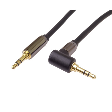 PremiumCord HQ stíněný kabel stereo Jack 3.5mm - Jack 3.5mm zahnutý 90° 3m, kjqmm3-90